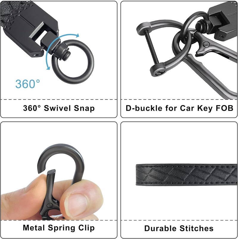 OHKYOOT Store Leather Wristlet Keychain,Car Key Chain Wrist Keychain with 3 Key Ring and Anti-Lost D Ring (Black) - Image 2